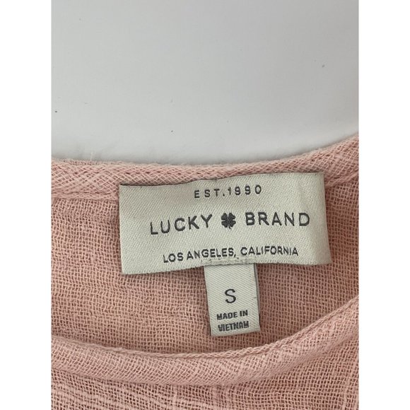 Lucky Brand Women's 100% Cotton Pink Linen Long Sleeve Ruffled Top Shirt Size S - Picture 5 of 9